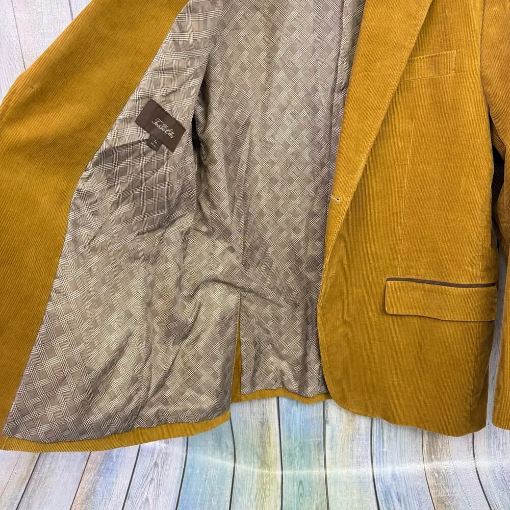 Tasso Elba Corduroy Blazer Tan Camel Medium Sports Coat Leather Buttons Jacket